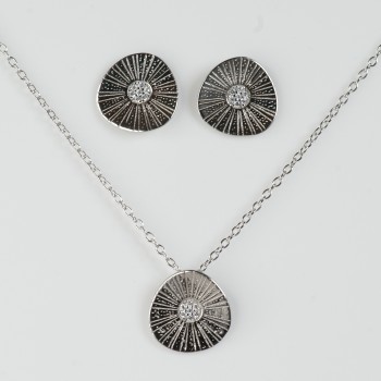 Sterling Silver/CZ Pendant and Chain with Stud Earrings